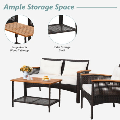 Costway 4 Pcs Outdoor Patio Furniture Set PE Rattan Patio Sofa Table Set - 7
