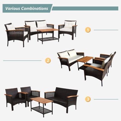 Costway 4 Pcs Outdoor Patio Furniture Set PE Rattan Patio Sofa Table Set - 8