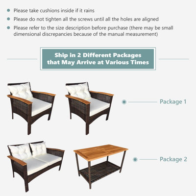 Costway 4 Pcs Outdoor Patio Furniture Set PE Rattan Patio Sofa Table Set - 9