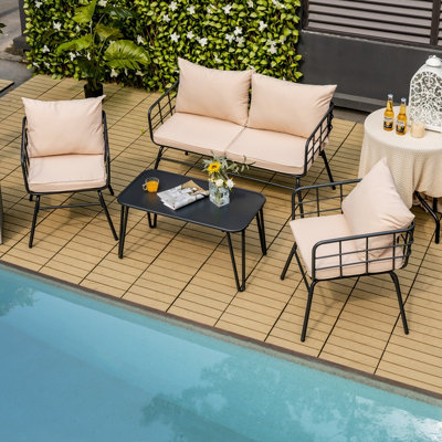 Costway 4 PCS Patio Conversation Set Outdoor Furniture Loveseat Coffee Table 2 Chairs