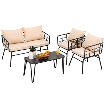 Costway 4 PCS Patio Conversation Set Outdoor Furniture Loveseat Coffee Table 2 Chairs