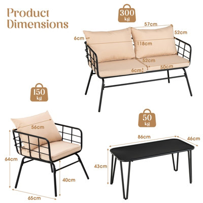 Costway 4 PCS Patio Conversation Set Outdoor Furniture Loveseat Coffee Table 2 Chairs - 3