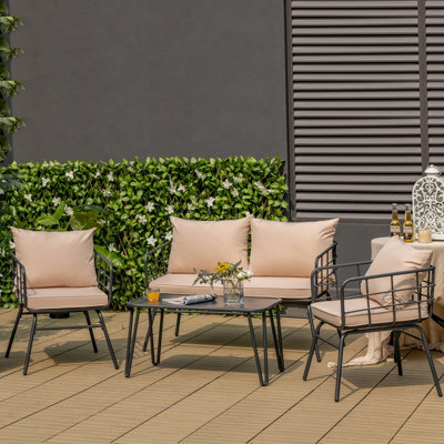 Costway 4 PCS Patio Conversation Set Outdoor Furniture Loveseat Coffee Table 2 Chairs - 4