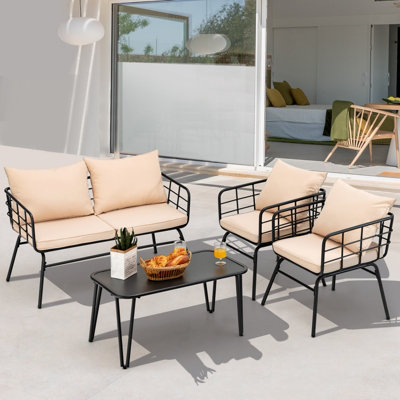 Costway 4 PCS Patio Conversation Set Outdoor Furniture Loveseat Coffee Table 2 Chairs - 5