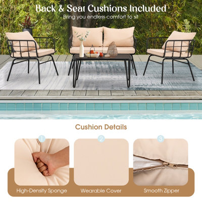 Costway 4 PCS Patio Conversation Set Outdoor Furniture Loveseat Coffee Table 2 Chairs - 6