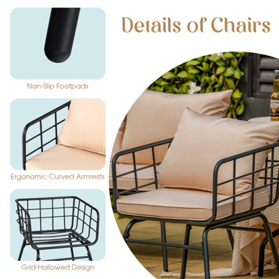 Costway 4 PCS Patio Conversation Set Outdoor Furniture Loveseat Coffee Table 2 Chairs - 8