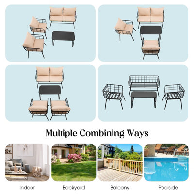 Costway 4 PCS Patio Conversation Set Outdoor Furniture Loveseat Coffee Table 2 Chairs - 9