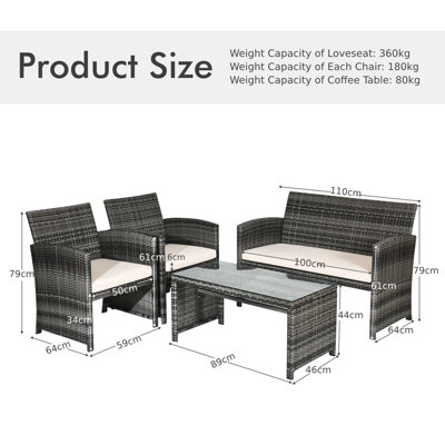 Costway 4 PCS Patio Furniture Set PE Rattan Outdoor Sofas w/ Cushions & Coffee Table