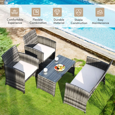 Costway 4 PCS Patio Furniture Set PE Rattan Outdoor Sofas w/ Cushions & Coffee Table - 5