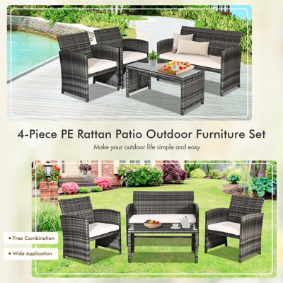 Costway 4 PCS Patio Furniture Set PE Rattan Outdoor Sofas w/ Cushions & Coffee Table - 6