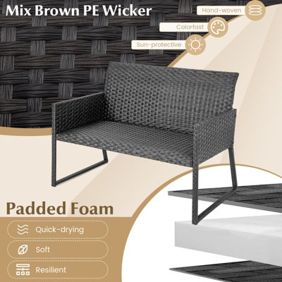 Costway 4 PCS Wicker Patio Furniture Set Outdoor Conversation Set W/Tempered Glass Table - 7