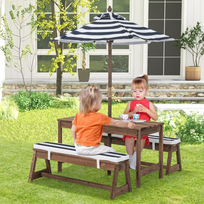 Costway 4 PCS Wooden Kids Picnic Table Bench Children Outdoor Activity Desk W/ Umbrella - 4