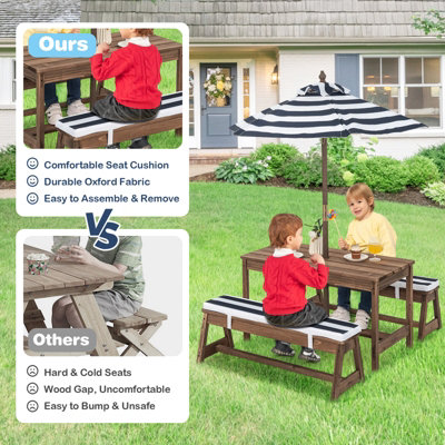 Costway 4 PCS Wooden Kids Picnic Table Bench Children Outdoor Activity Desk W/ Umbrella - 7