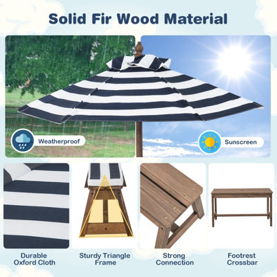 Costway 4 PCS Wooden Kids Picnic Table Bench Children Outdoor Activity Desk W/ Umbrella - 9