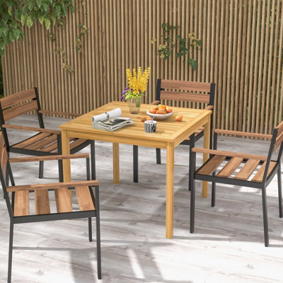 Costway 4 Person Large Square Dining Table Outdoor Bistro Table w 5cm Umbrella Hole