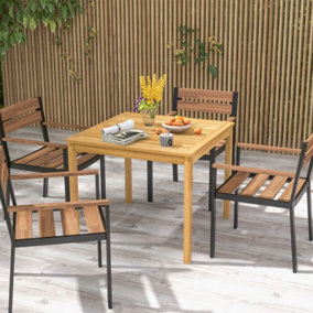 Costway 4-Person Large Square Dining Table Outdoor Bistro Table w/ 5cm Umbrella Hole