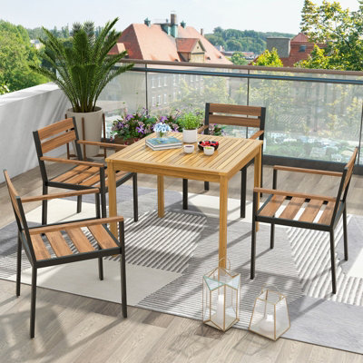Costway 4-Person Large Square Dining Table Outdoor Bistro Table w/ 5cm Umbrella Hole - 4