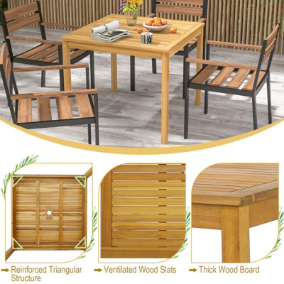 Costway 4-Person Large Square Dining Table Outdoor Bistro Table w/ 5cm Umbrella Hole - 5