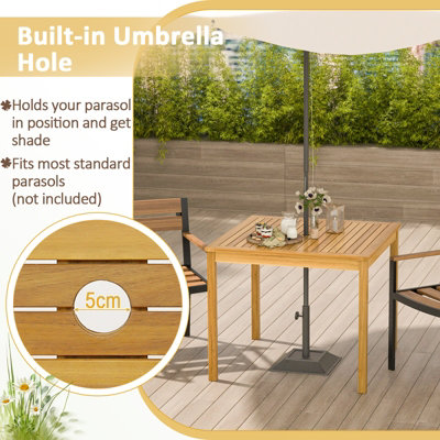 Costway 4-Person Large Square Dining Table Outdoor Bistro Table w/ 5cm Umbrella Hole - 6