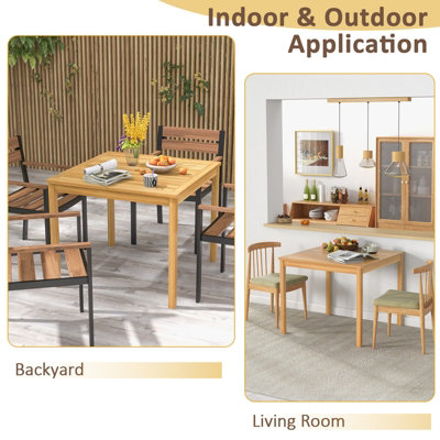 Costway 4-Person Large Square Dining Table Outdoor Bistro Table w/ 5cm Umbrella Hole - 8