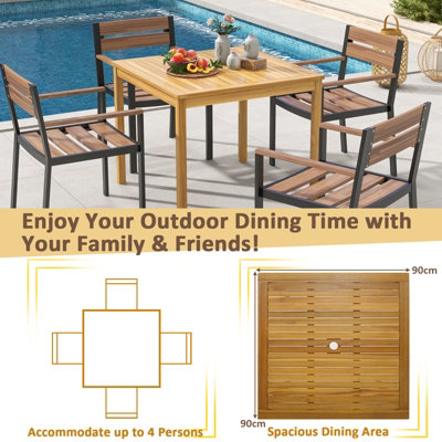 Costway 4-Person Large Square Dining Table Outdoor Bistro Table w/ 5cm Umbrella Hole - 9
