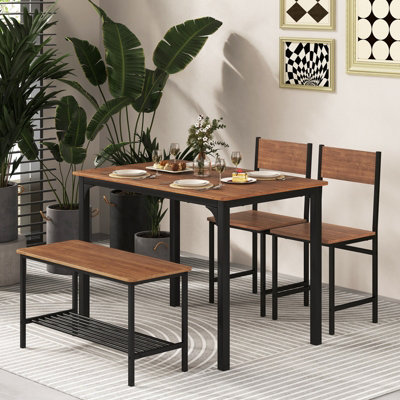Costway 4-Piece Dining Table & Chair Bench Set Industrial Gathering ...