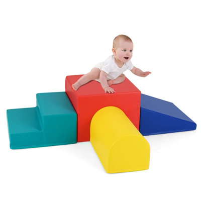 COSTWAY 4-Piece Infant Baby Climb and Crawl Foam Block Play Set-Red