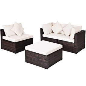 Costway 4-Piece Patio Furniture Set Outdoor Rattan Wicker Sofa & Ottoman Set