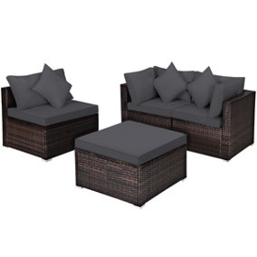 Costway 4-Piece Patio Furniture Set Outdoor Rattan Wicker Sofa & Ottoman Set