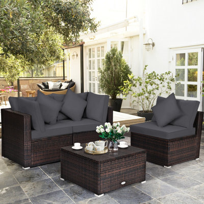 Costway 4-Piece Patio Furniture Set Outdoor Rattan Wicker Sofa & Ottoman Set - 3
