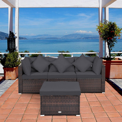 Costway 4-Piece Patio Furniture Set Outdoor Rattan Wicker Sofa & Ottoman Set - 5