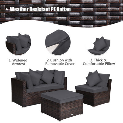 Costway 4-Piece Patio Furniture Set Outdoor Rattan Wicker Sofa & Ottoman Set - 6