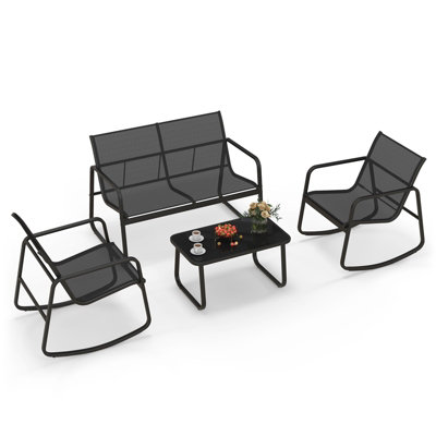 Costway 4 Piece Patio Rocking Set Outdoor Rocker Chair Conversation Set