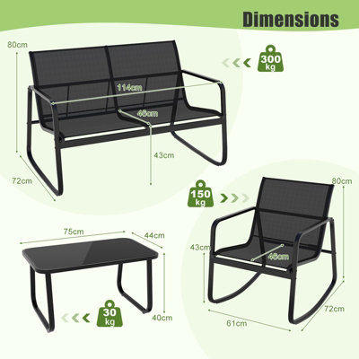 Costway 4 Piece Patio Rocking Set Outdoor Rocker Chair Conversation Set - 3