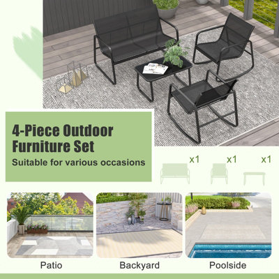 Costway 4 Piece Patio Rocking Set Outdoor Rocker Chair Conversation Set - 8