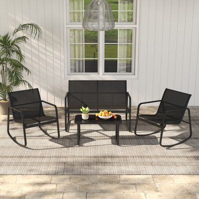 Costway 4 Piece Patio Rocking Set Outdoor Rocker Chair Conversation Set - 9