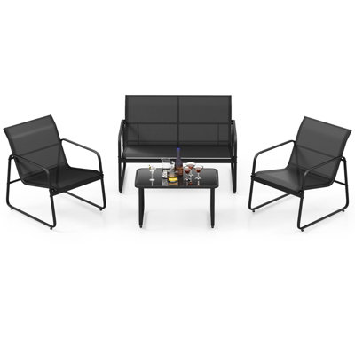 Costway 4 Pieces Patio Furniture Set Garden Outdoor Conversation Set w/Table