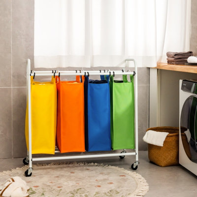 Costway 4-Section Laundry Sorter 136L Large Capacity Laundry Hamper 4 Bag w/ Wheels - 3