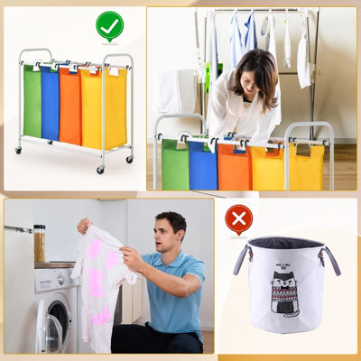 Costway 4 Section Laundry Sorter 136L Large Capacity Laundry Hamper 4 Bag w Wheels