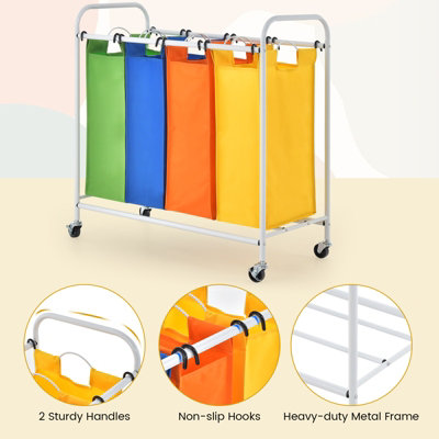 Costway 4-Section Laundry Sorter 136L Large Capacity Laundry Hamper 4 Bag w/ Wheels - 9