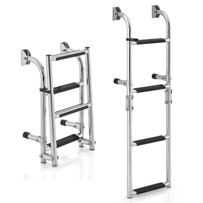 Costway 4 Step Folding Boat Ladder Anti Slip Stainless Steel Swimming Pool Ladder