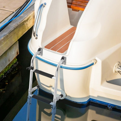 Costway 4 Step Folding Boat Ladder Anti Slip Stainless Steel Swimming Pool Ladder - 3