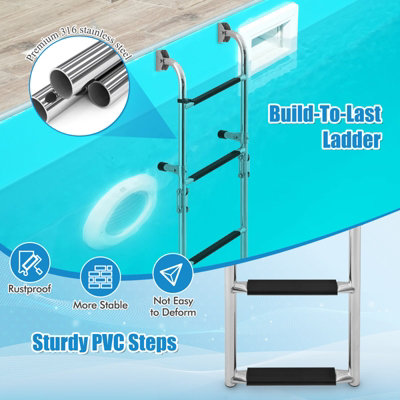 Costway 4 Step Folding Boat Ladder Anti Slip Stainless Steel Swimming Pool Ladder - 6