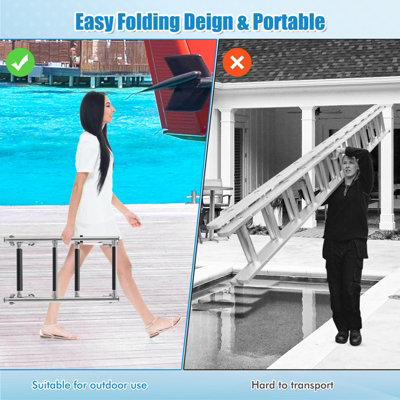 Costway 4 Step Folding Boat Ladder Anti Slip Stainless Steel Swimming Pool Ladder - 7