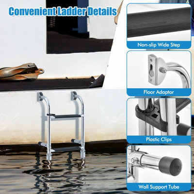 Costway 4 Step Folding Boat Ladder Anti Slip Stainless Steel Swimming Pool Ladder - 8
