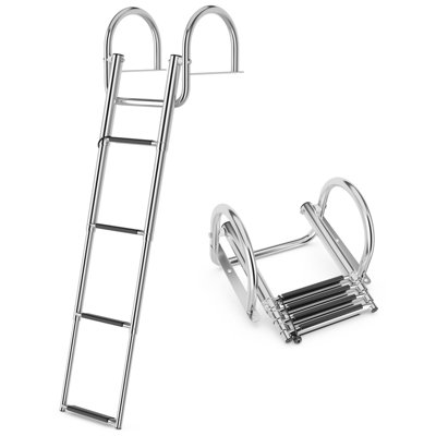 Costway 4-Step Pontoon Boat Ladder Folding Stainless Steel Rear Entry Inboard Ladder