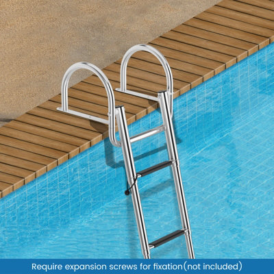 Costway 4-Step Pontoon Boat Ladder Folding Stainless Steel Rear Entry Inboard Ladder - 3