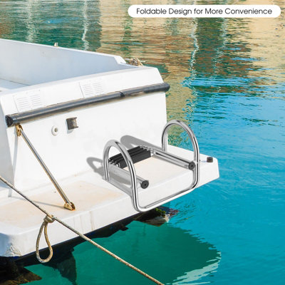 Costway 4-Step Pontoon Boat Ladder Folding Stainless Steel Rear Entry Inboard Ladder - 4