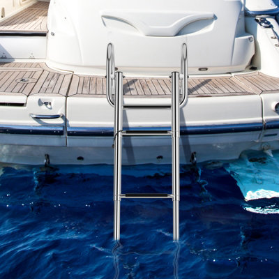 Costway 4-Step Pontoon Boat Ladder Folding Stainless Steel Rear Entry Inboard Ladder - 5