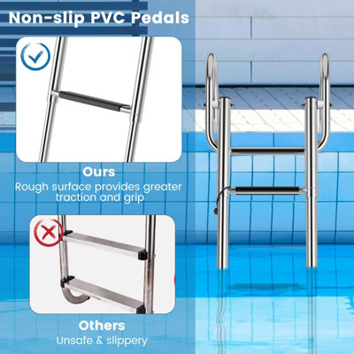 Costway 4-Step Pontoon Boat Ladder Folding Stainless Steel Rear Entry Inboard Ladder - 7
